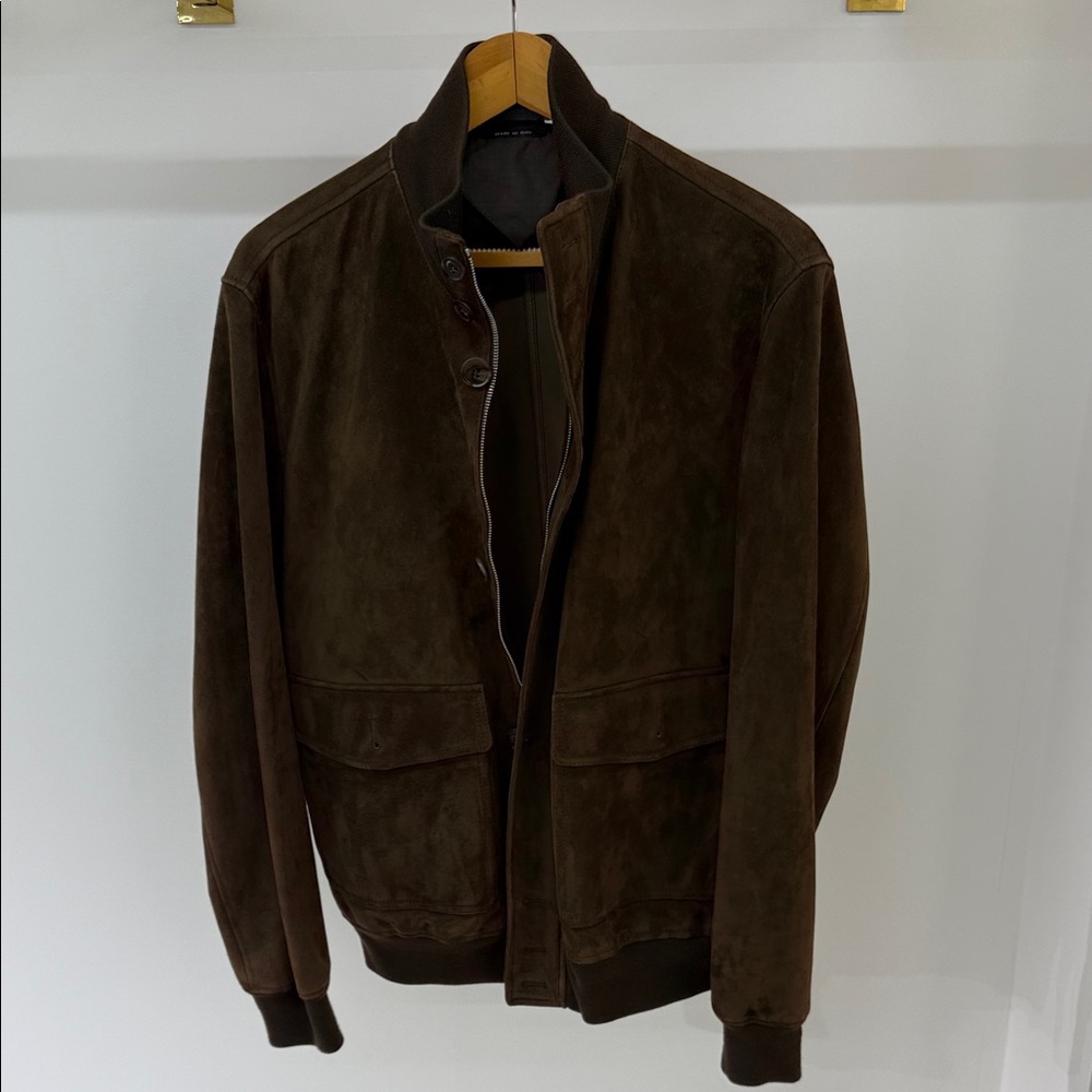Ermenegildo Zegna Chocolate Suede Bomber Jacket